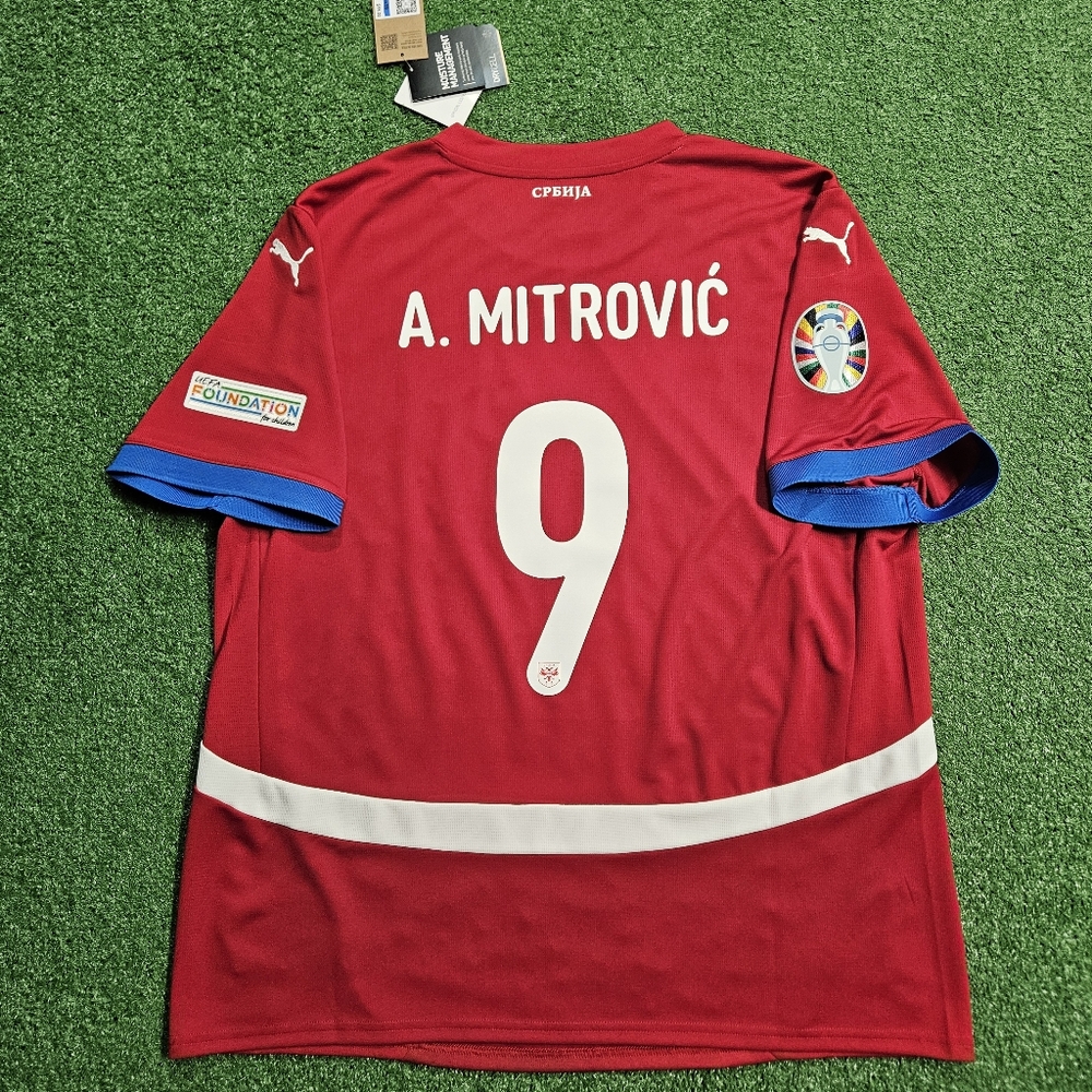Puma Serbia Aleksandar Mitrovic #9 2024/2025 Home Jersey EURO 2024 PATCHES XL - Picture 13 of 16